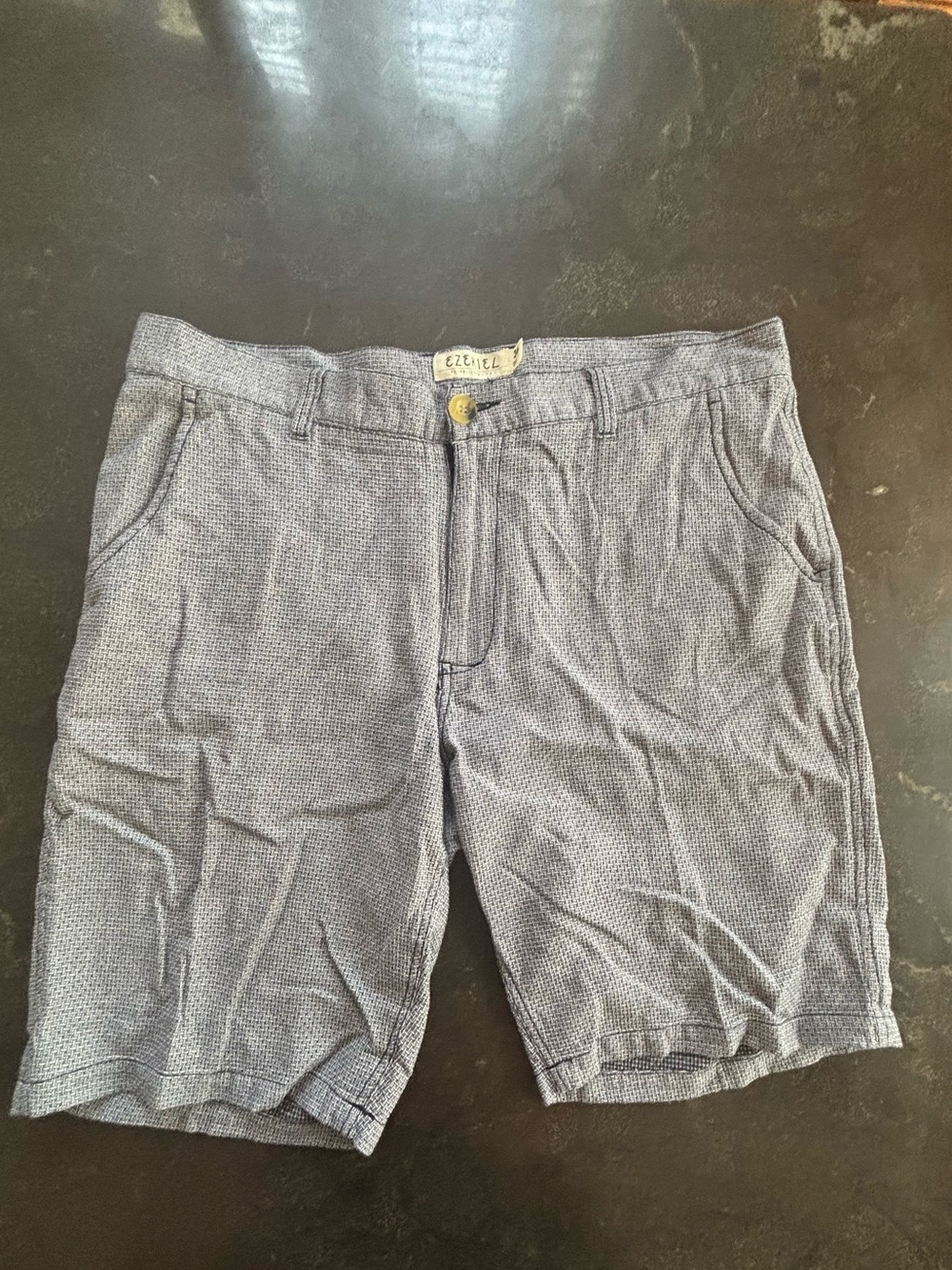 Ezekiel Light Blue Patterned Men’s Flat-Front Shorts